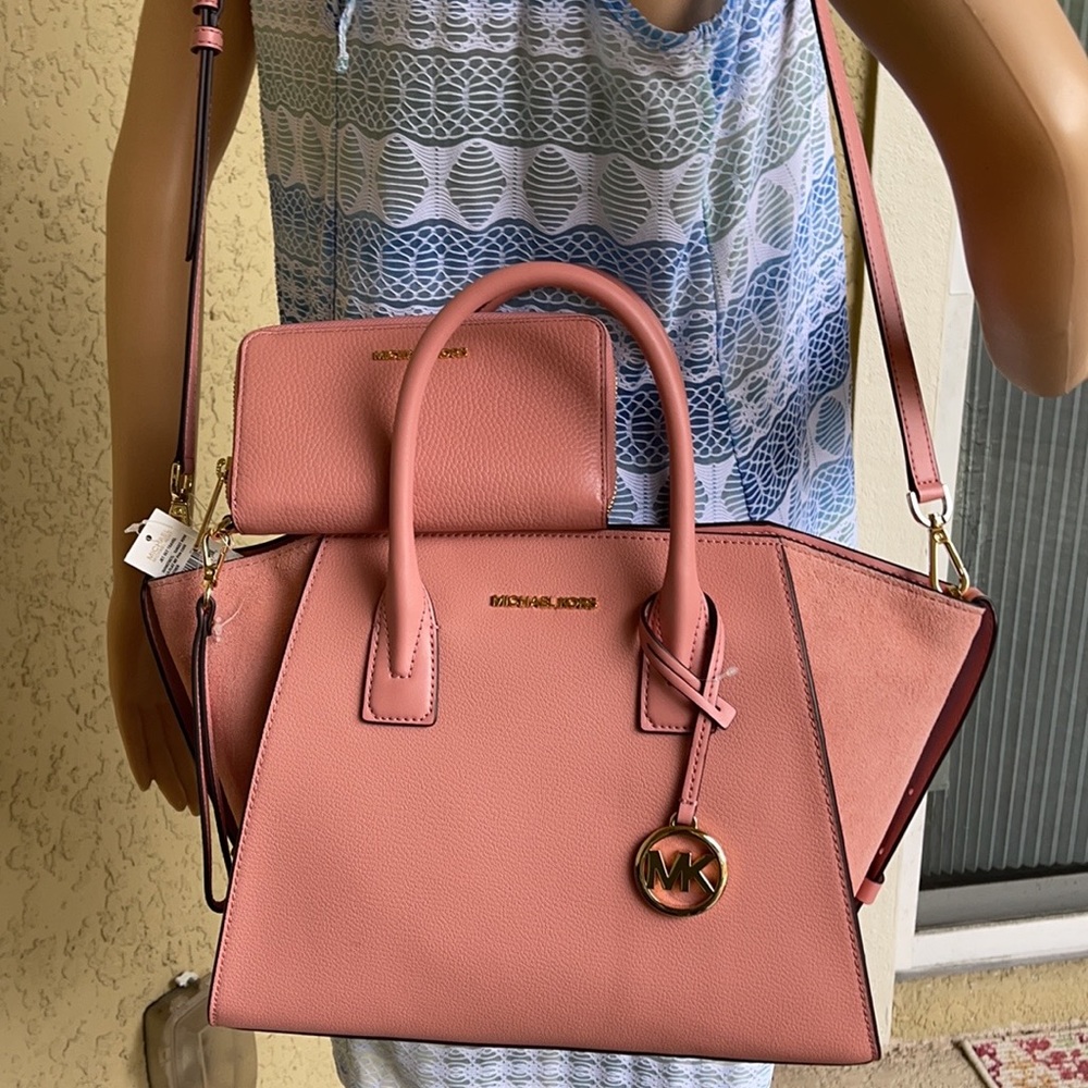 Michael Kors Avril Top Zip Satchel Shoulder Bag & Flat MF Phone Case Wallet - Picture 4 of 16